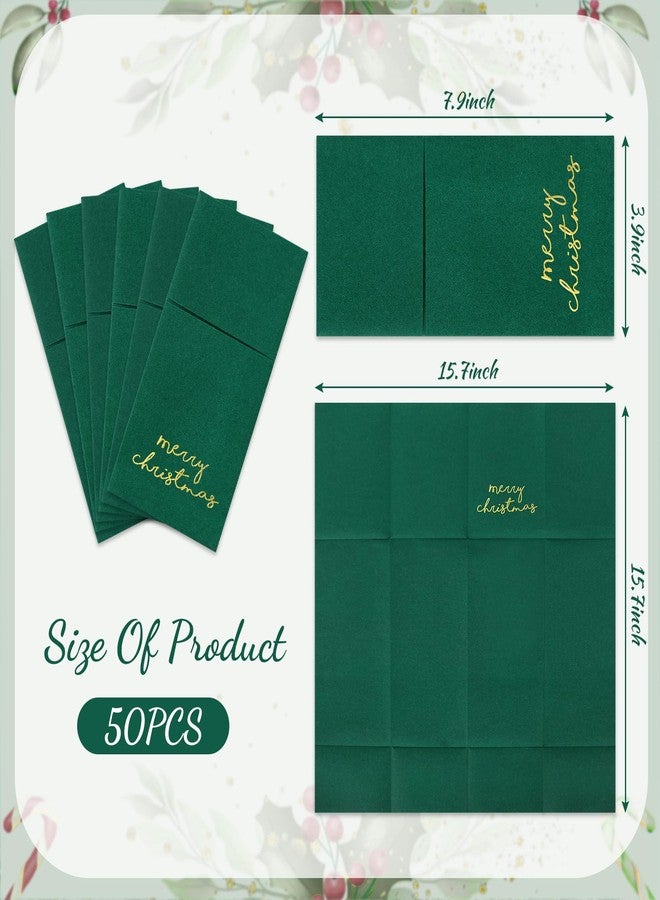 JarThenaAMCS مجموعة جارثينا إيه إم سي إس، ٥٠ قطعة من مناديل مائدة عيد الميلاد، مصنوعة من ورق مقوى ناعم الملمس، لون أخضر وذهبي، للاستخدام مرة واحدة، مع جيب مدمج لأدوات المائدة، مثالية لحفلات أعياد الشتاء. - Image 2